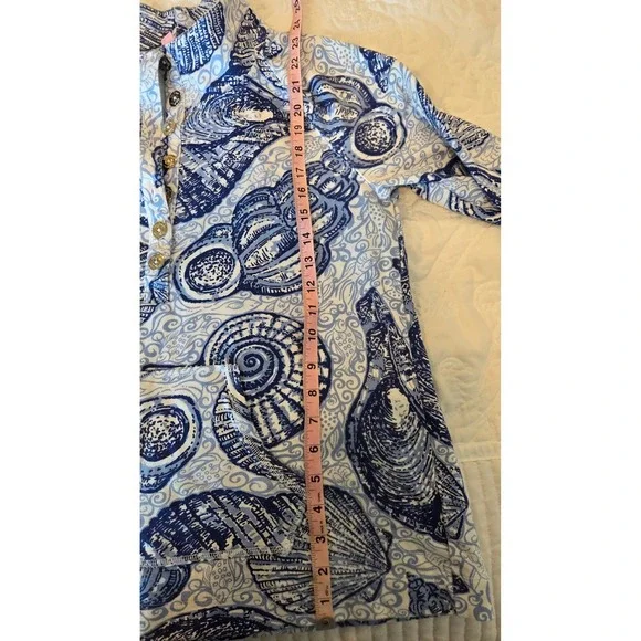 Lilly Pulitzer Blue White Shell Print Quarter Zip Long Sleeve Pullover Women's L - Picture 9 of 9